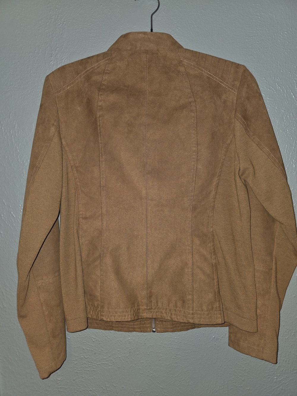 New Directions Faux Suede Moto Jacket Brown Tan Size Small - Picture 5 of 7